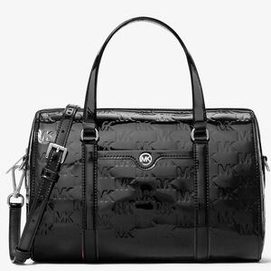 Michael Kors Jet Set Medium Patent Logo Debossed Duffel
Crossbody Bag Black